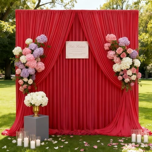 20x10ft Red Backdrop Curtain Panels for Parties - Wrinkle Free Polyester Photo Curtain Backdrop Wedding Back Drop Fabric Drapes for Party Decorations Background for Photography - color: Red, size: W5' x H10'(4 panels)