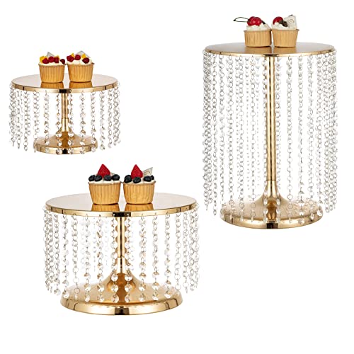 Gold Metal Cake Stand for Set of 3, 12in Round Wedding Cupcake Holder for Table, Dessert Cupcake Pedestal Display Plate for Party Wedding Anniversary Baby Shower - color: Gold, size: S + M + L