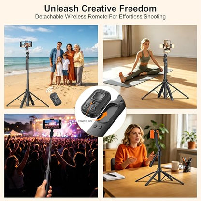 63" Tripod for iPhone with Light Remote, Detachable Phone Holder, Auto Face Tracking Tripod for Travel, Lightweight Selfie Stick Tripod for Video Recording, Compatible with Phone/Action Camera - size: Tripod With 2 Mini Square Lights