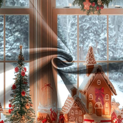 7x5 FT Christmas Gingerbread House Backdrop Natural Snow Outside Xmas Backdrops for Photography Gingerbread House Christmas Party Decorations Family Photo Shoot Props Banner - size: 7x5 FT