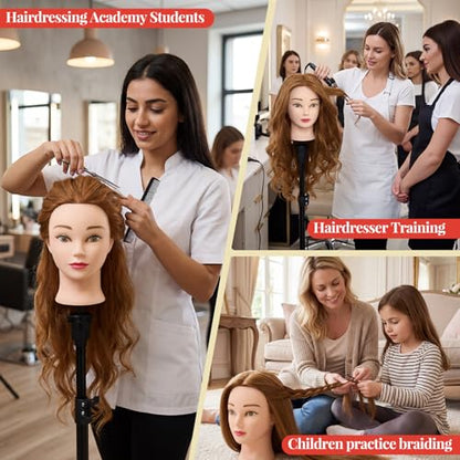 Mannequin Head with 80% Real Human Hair with Tripod Stand - 28" Cosmetology Manikin Doll Head for Hair Styling, Hairdressing Training Head for Braiding Practice Suitable for Hair Extensions - color: Blonde#27&Tripod Set