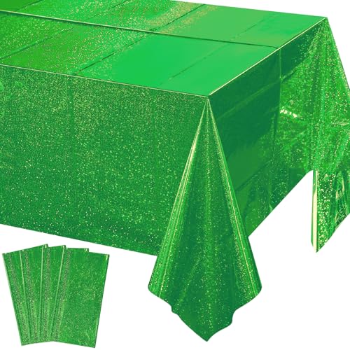 4 Pcs Iridescent Green Tablecloth Party Decorations, Holographic Foil Green Table Cloth, Disposable Rectangle Laser Table Cover for Baby Shower Wedding Birthday Witch Party Supplies, 54x108 Inch - color: Green
