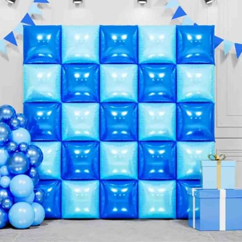 Blue Square Foil Balloons Wall, Double Sided Magenta Mylar Balloons Backdrop Helium Mylar Balloo Kit for Anniversary, 2025 Graduation,Wedding, Birthday Party Decorations 25PCS - color: Blue-25