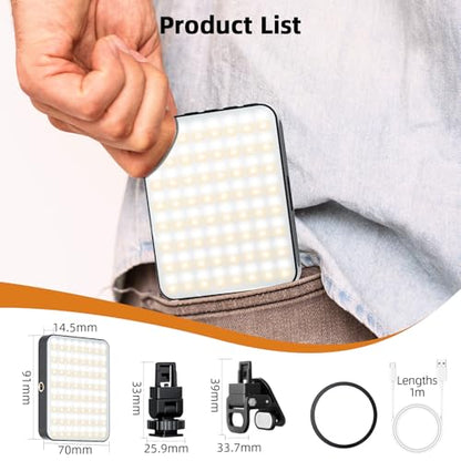 Magnetic Selfie Light for Cell Phone, gliship 128 Led Selfie Light Compatible with Magsafe Rechargeable Portable Clip Fill Light with 3 Lights Modes for Phone Camera Laptop Camera - color: Black