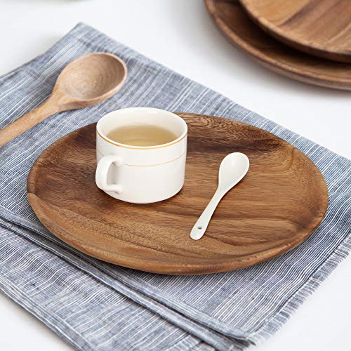 2 Pcs 10 Inch Acacia Wood Dinner Plates Set for Eating Wooden Round Charcuterie Boards Kitchen Serving Platters for Food Dishes Cheese Tray Dessert Salad Plate Wood Charger Plates Decorative Trays - size: 10 Inch