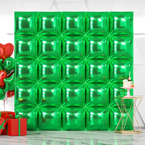 NISOCY 25PCS Green Square Foil Balloons Wall Backdrop Double Sided Green Christmas Balloons Tunnel Arch Kit for Baby Shower Birthday Anniversary Summer Party Decoration - color: E01 - Green, size: 25PCS