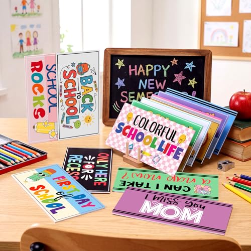 24 Designs Back to School Photo Booth Props Fun First Day of School Photo Booth Sign Decorations Double Sided 11 x 5.5'' Classroom Props for Photoshoot DIY Waterproof Selfie Signs for Party Supplies - color: Colorful, style: Back to School