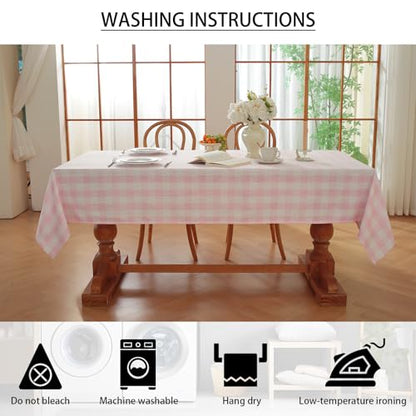 Gingham Tablecloth Rectangle Checkered Table Cloth Cotton Linen Fabric Wrinkle Free Washable Buffalo Plaid Table Cover for Kitchen Dining Picnic Camping, Pink and White,55 * 55 inch - color: Pink, size: 55" x 55" (Square)