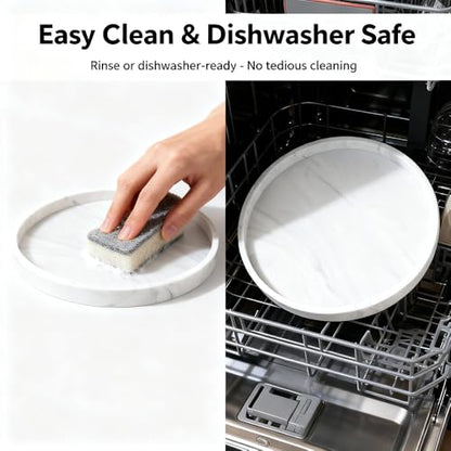 Silicone Bathroom Tray - 9-Inch Round Vanity Tray, Suitable for Candles, Perfumes, Soap Dispensers (Marble White) - color: Marble White