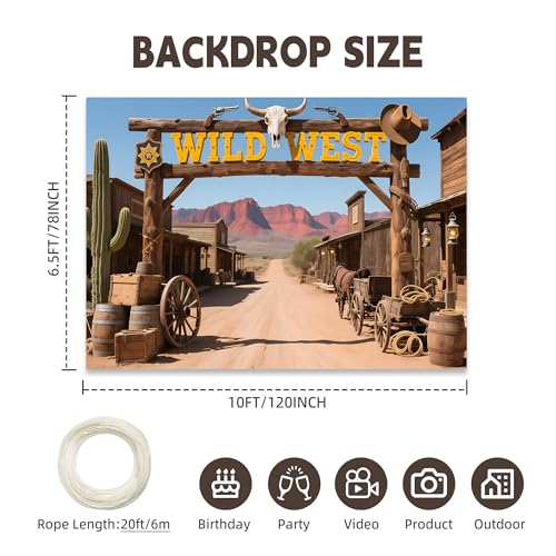 Welcome to The Wild West Backdrop 10X6.5FT, Wild West Rustic Theme Desert Cactus Photography Background, Cowboy Party Decoration Banner for Kids - size: 10*6.5FT