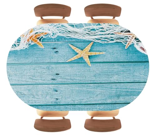 Wood Texture Background Blue Outdoor Waterproof Oval Fitted Tablecloth with Elastic Edge Design, Stain Resistant and Easy to Wipe Decorative Table Cover, Fits 52"x70" Oval Tables, Style5 - color: Wood Texture -1, size: 52" x 70" (Oval)