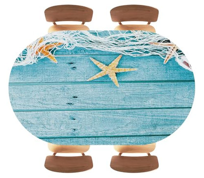 Wood Texture Background Blue Oval Tablecover Fitted with Elastic, Water Proof, Easy to Clean，Picnic, Party,Terrace, Flowers, Fits 48"x68" Oval Tables, Style3 - color: Wood Texture -1, size: 48" x 68" (Oval)