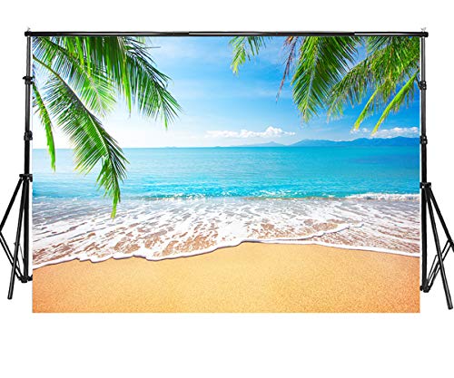 Sensfun 7x5ft Beach Photography Backdrop Tropical Palm Trees Blue Sky Sunshine Sea Beach Summer Vacation Photo Background for Baby Shower Happy Birthday Party Boys Gills Photo Studio Props(WP127) - color: WP127, size: 7x5ft