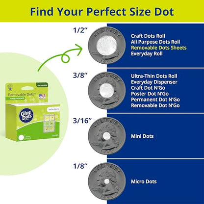 Glue Dots, Removable Dots Value Pack, Double-Sided, 1/2", .5 Inch, 600 Dots, DIY Craft Glue Tape, Sticky Adhesive Glue Points, Liquid Hot Glue Alternative, Clear - size: 1 Pack, style: Removable Dots Value Pack
