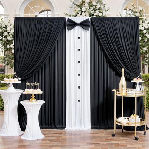 gogoparti 20x12ft Black Backdrop Curtain for Wedding Parties, 4 Panels (5x12 ft Each) Wrinkle-Free Dackdrop Curtains, Silky Draping Fabric for Birthday Party, Baby Shower, Photo Background - color: Black, size: 5ft(W)x12ft(H)-4 Panels