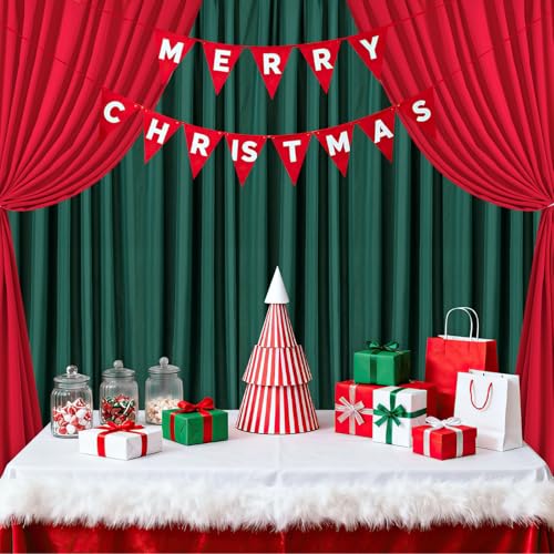 10ft x 8ft Red and Green Backdrop Curtains Polyster Photo Drapes Christmas Photo Backgrounds 2 Panels 5ft x 8ft for Party Wedding Birthday Home Photography Background - color: Red+Green, size: 5ft x 8ft 2 Panels