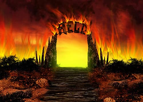 BELECO 7x5ft Fabric Hell Gate Backdrop Stairway to Hell Hellfire Background Heaven Hell Party Decorations Halloween Hell Props Christian Religious Belief Church Backdrop Portrait Photoshoot Props - size: 7x5FT