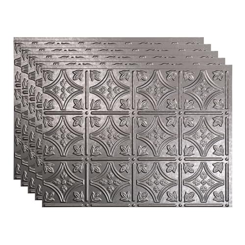 FASÄDE Traditional Style/Pattern 1 Decorative Vinyl 18in x 24in Backsplash Panel in Galvanized Steel (5 Pack) - color: Galvanized Steel, size: 5 Pack