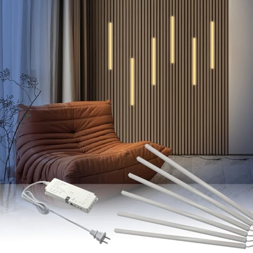 HAMRVL LED Wall Panel Lights - DC12V 6pcs 16-Inch 3000K Warm White Slat Wall Lights for Wood Wall Panels, Adhesive Dimmable LED Strip Lights with Touch Switch for Acoustic Panels, Headboards, Cabinets - color: Silver - Warm White 3000k, size: 16inch - 6Pa