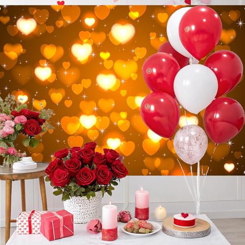 Valentine's Day Photography Backdrop 72 x 44 Inch - Golden Heart Bokeh Valentine's Day Photo Background Cloth for Romantic Shoots - color: Golden