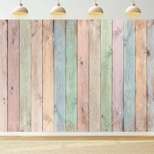 Colorful Wood Backdrop 10x8FT Easter Pastel Rustic Wooden Photography Background Easter Baby Shower Birthday Party Decorations Portrait Photoshoot Studio Props - size: 10x8FT