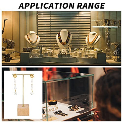 FINGERINSPIRE 3 Pcs Gold Metal T Bar Earring Display Stand 6.3/5.5/4.5 Inch Height Jewelry Stand with Wooden Square Base Earring Hanging Holders Jewelry Organizer for Store Retail Photography Props - color: Gold- Square Base, 6.3&5.5&4.5 Inch Height