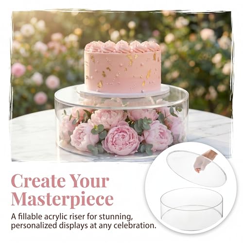 Jucoan Set of 2 Clear Acrylic Fillable Cake Stand, Cake Tier Display Stand Cupcake Stand, 12 Inch & 8 Inch Round Cylinder Display Riser for Wedding Birthday Baby Shower Easter Party Centerpieces