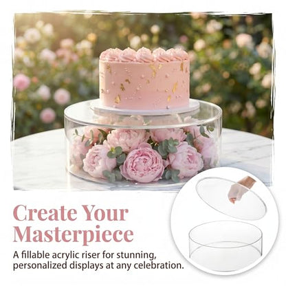 Jucoan Set of 2 Clear Acrylic Fillable Cake Stand, Cake Tier Display Stand Cupcake Stand, 12 Inch & 8 Inch Round Cylinder Display Riser for Wedding Birthday Baby Shower Easter Party Centerpieces