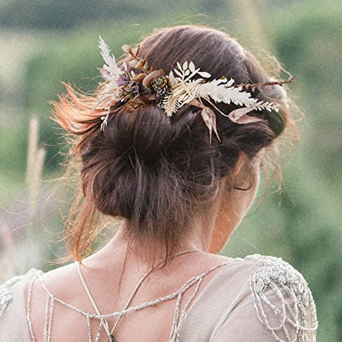 Wedding Flower Comb - Handmade Floral Hair Comb Bohemian Hair Combs for Women Girls Bride Bridesmaid Bachelorette Party Bridal Shower Maternity Shoot - color: Brown