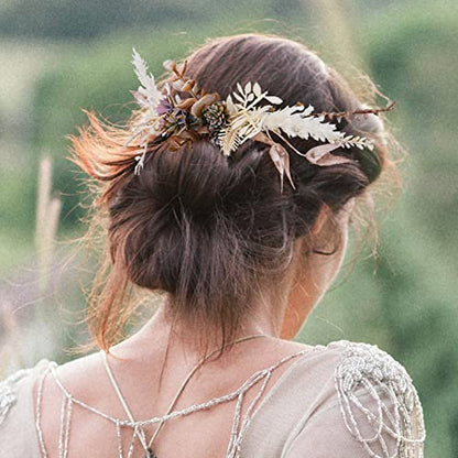 Wedding Flower Comb - Handmade Floral Hair Comb Bohemian Hair Combs for Women Girls Bride Bridesmaid Bachelorette Party Bridal Shower Maternity Shoot - color: Brown