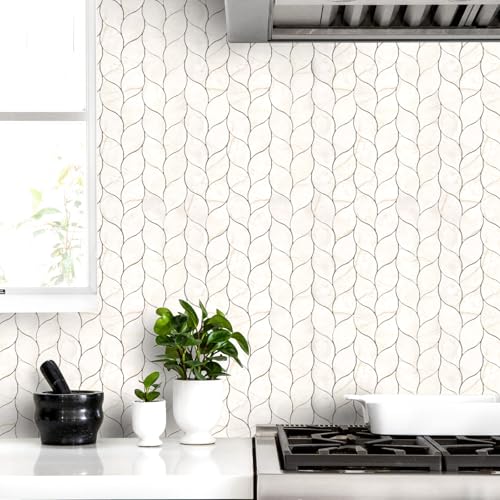 Tilingview 10-Sheet Peel and Stick Backsplash Tile for Kitchen, Self-Adhesive Mosaic Glossy Leaf Stick on Wall Tile with Gaps (Beige Yellow) - color: Leaf Gaps Beige Yellow