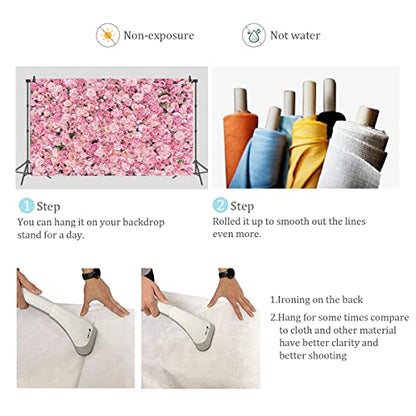 7x5ft Pink Rose Wall Background Pink Flowers Backdrops Spring Tea Party Backdrop Floral Girls Birthday Weeding Valentine's Day Mother's Day Event Banner Photo Props - size: 7 x 5 ft