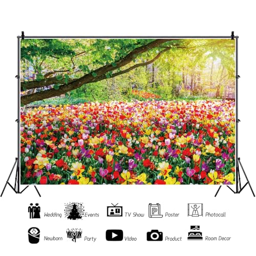 10x6.5ft Spring Blooming Floral Backdrop Colorful Plant Flowers National Park Photography Background Rustic Nature Scenery Backgrounds for Kids Birthday Party Decor Wedding Photo Booth Props - color: Spring Floral, size: 10x6.5ft