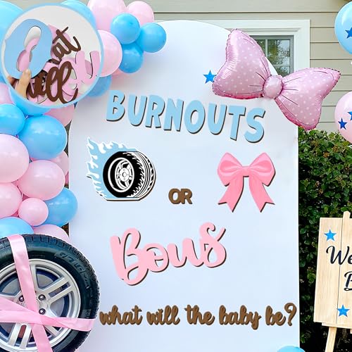 Wooden Gender Reveal Sign for Arch What Will Baby Be Balloon Arch Decals for Backdrop Burnouts or Bows Party Decoration Sticker Baby Shower Letters Boy or Girl Welcome Signs He or She Party Supplies - color: Pink & Brown Burnouts Or Bows