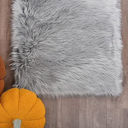 Goolela Grey Fluffy Fuzzy Furry Rug 2x6 for Bedroom Bedside Runner Faux Sheepskin Fur Shaggy Soft Plush Rectangle - color: Grey, size: 2' x 6' (Rectangular)