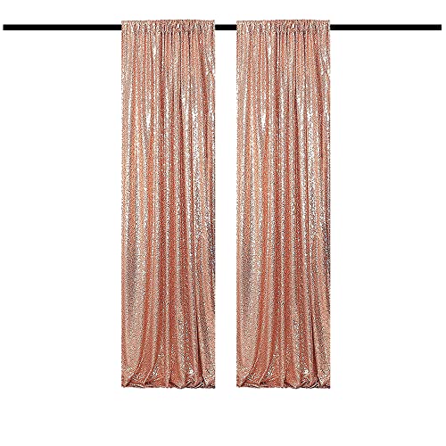 Rose Gold Sequin Backdrop Curtains Glitter Drapes 2FTx8FT 2 Panels for Wedding Birthday Party Decorations Bridal Baby Shower Party Supplies Sparkly Photography Background - color: Rose Gold, size: 2FTx8FT-2PCS