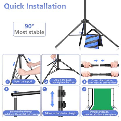 EMART Photo Video Studio Backdrop Stand Kit, 7×10ft Adjustable Photography Support System with Polyester Background(Black/White/Green Screen), Spring Clamps and Carry Bag for Photoshoot - size: 7x10ft(backdrop stand)/6x9ft(backdrop)