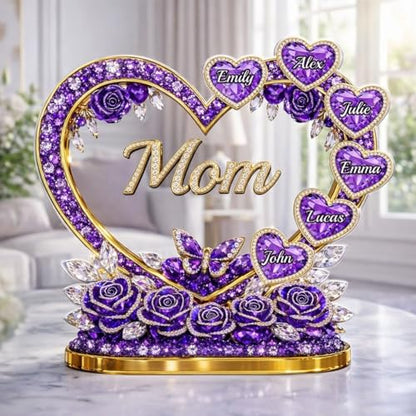 LOVELYPOD Custom Mom Heart With Crystal Roses 2D Acrylic Plaque, Personalized Grandma Plaque with Grandkid Names, Mama Gift from Son Daughter, Birthday Mother's Day Mom Gift, Family Home Decor - color: Design #4