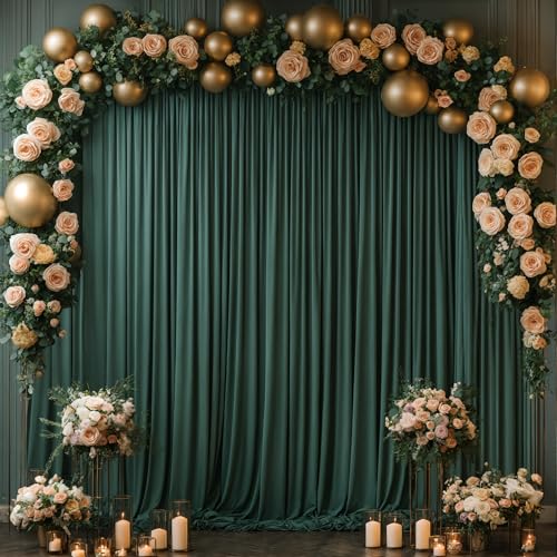 10x10ft Hunter Green Backdrop Curtain for Wedding Parties Wrinkle Free Fabric Dark Green Drapes Backdrop Decoration for Baby Shower Birthday Photography Decoration 2 Panels, 5ft x 10ft - color: Dark Green, size: 5ft x 10ft x 2 panels