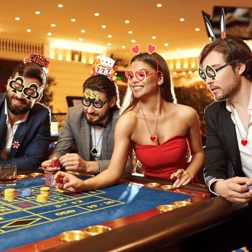 36 Pcs Casino Night Party Favors Casino Theme Felt Headband Eyeglasses Beaded Necklaces Dice Dollar Sign Poker Party Decorations Accessories for Las Vegas Game Night Decor Photo Prop Supplies - style: Casino