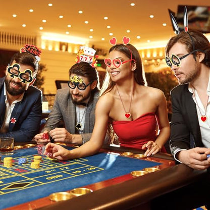 36 Pcs Casino Night Party Favors Casino Theme Felt Headband Eyeglasses Beaded Necklaces Dice Dollar Sign Poker Party Decorations Accessories for Las Vegas Game Night Decor Photo Prop Supplies - style: Casino