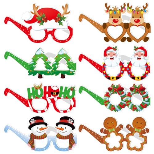 OURUOLA Christmas Winter Holiday Party-decorations Photo-booth Props - 16 Pcs Xmas Snowman Tree,Reindeer,Santa Claus Photoshoot Sunglasses Photography Decor, Adults Birthday Baby Shower Supplies - color: Red Green