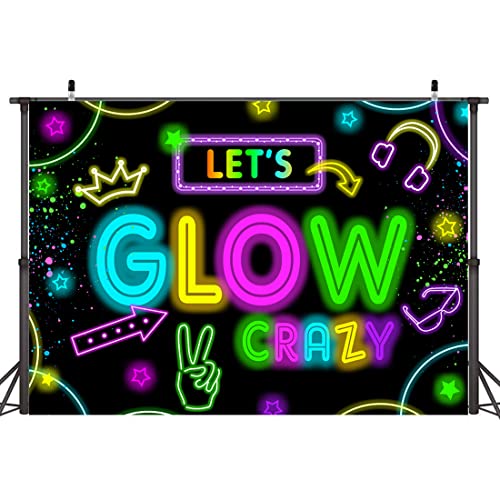 Neon Glow Party Decorations Supplies Backdrop 7x5ft Glow in The Dark Let’s Glow Banner Photography Background Birthday Sleppover Graffiti Splash Paint Black Light Kids Photo Booth - size: 7x5ft