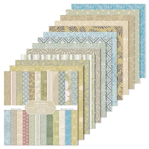 Scrapbook Paper 24 Sheets 160gsm Double-Sided Smooth Printing Pattern Decorative Craft Paper Vintage Floral & Linen Patterns for Journaling, Card Making and Home Decor (Fabric Texture, 12x12 Inches) - color: Fabric Texture