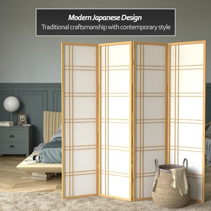 Red Lantern 6 ft. Tall Double Cross Shoji Screen - Natural - 4 Panels - color: Natural, size: 4 Panel