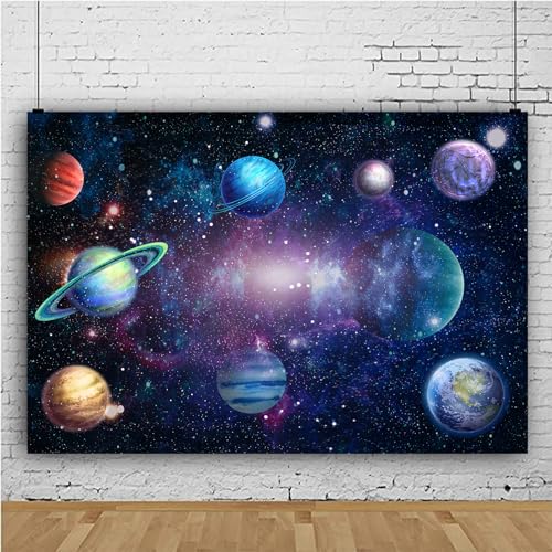 Algasan Outer Space Backdrop Galaxy Planet Party Backdrops Starry Theme Banner for Kids Boys Girls Birthday Party Photography Background Photo Studio Props Cake Table Decor 90.6x70.9'' - size: 90.6x70.9''