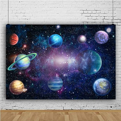 Algasan Outer Space Backdrop Galaxy Planet Party Backdrops Starry Theme Banner for Kids Boys Girls Birthday Party Photography Background Photo Studio Props Cake Table Decor 90.6x70.9'' - size: 90.6x70.9''