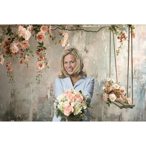 5x3ft Vinyl Vintage Flowers Wall Photography Backdrop Pink Rose Retro Wall Old Style Background Photo for Medieval Wedding Banner Bridal Shower Party Decors Princess Girls Birthday Studio - color: cream, size: 5x3ft