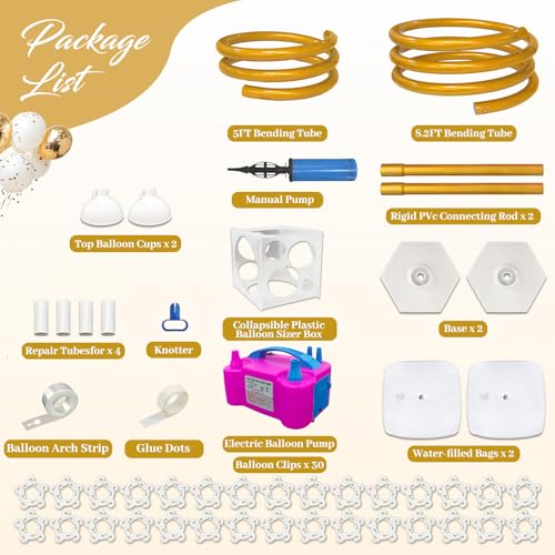 Balloon Arch Kit with Balloon Pump Electric, 8.2FT & 5FT Half Arch Free Bending Gold Balloon Stand Kit, Floor Column Backdrop Frame Balloons Stands for Wedding Baby Shower Birthday Party Decor - size: 8.2FT & 5FT