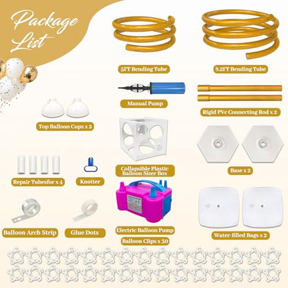 Balloon Arch Kit with Balloon Pump Electric, 8.2FT & 5FT Half Arch Free Bending Gold Balloon Stand Kit, Floor Column Backdrop Frame Balloons Stands for Wedding Baby Shower Birthday Party Decor - size: 8.2FT & 5FT